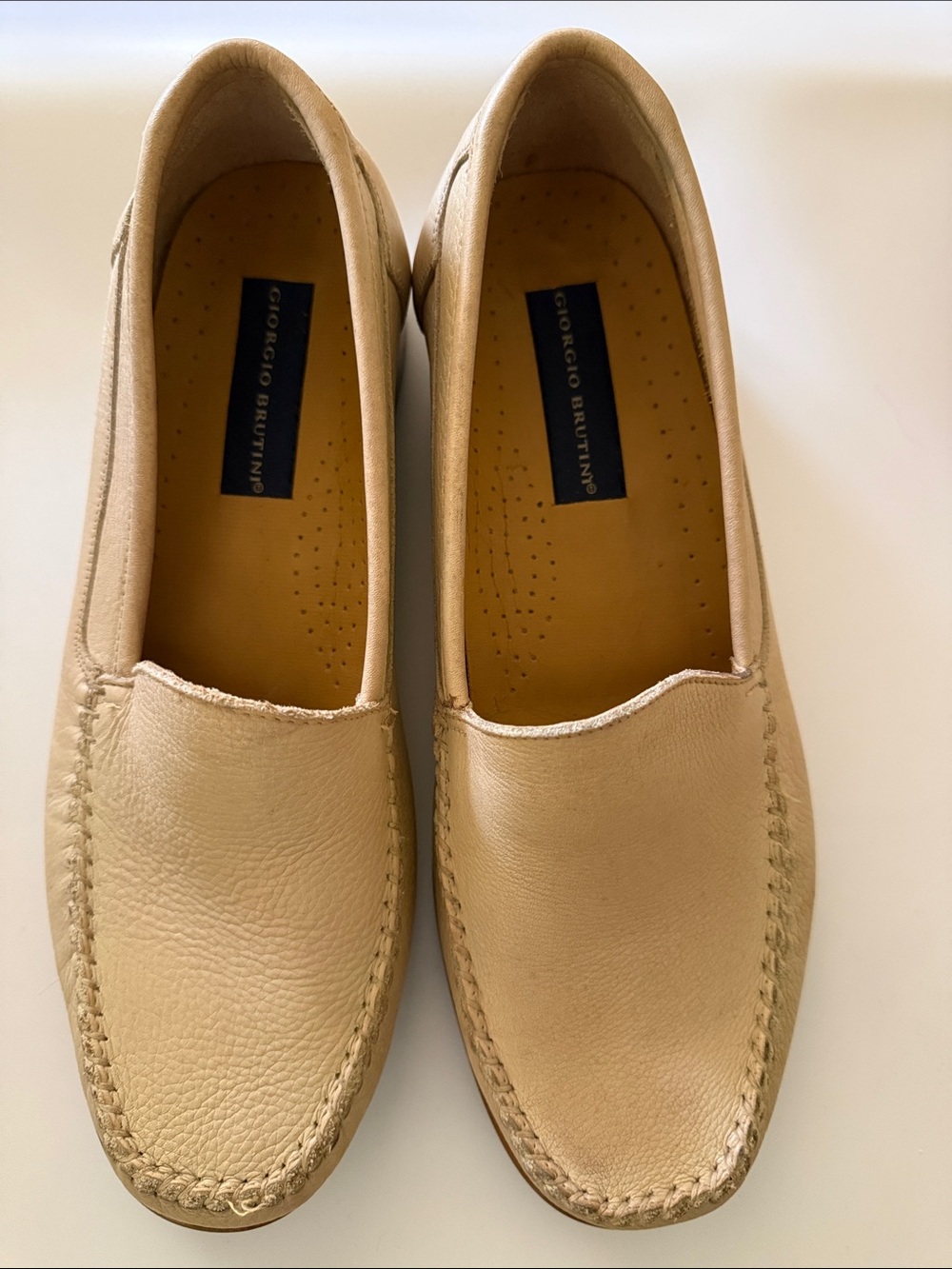 Giorgio Brutini Men's Beige/Tan Leather Slip-On Loafers Size 10